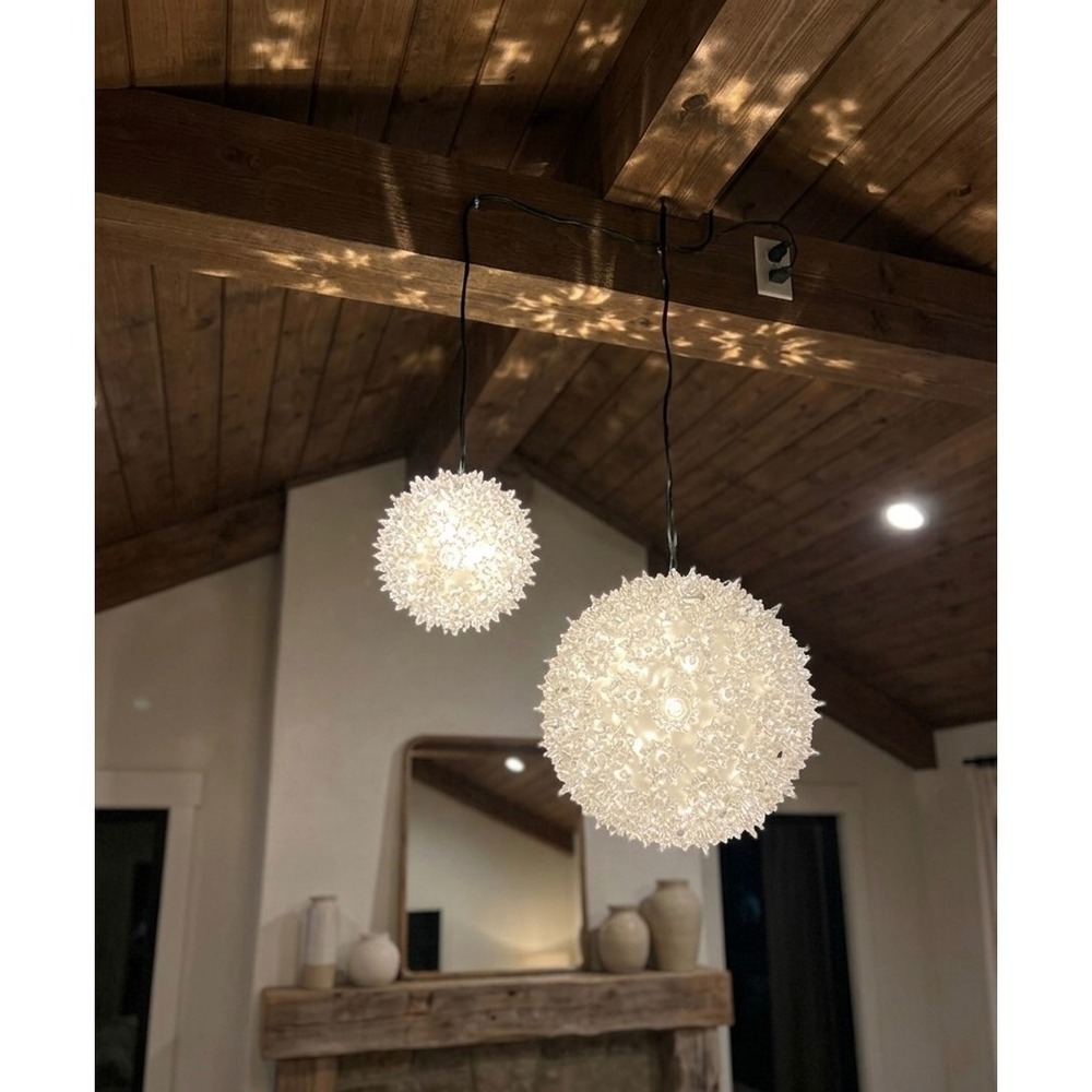 Pottery Barn Set of 2 Lighted Spheres Small Medium Crystalline Starburst Clear